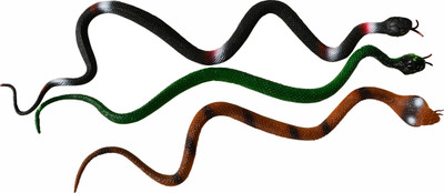 

PTCMart Assorted Colours Rubber Snakes Prank Toy 27 inch long colur may very Set of 3 Gag toy Gag Toy