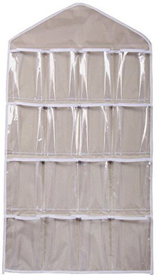 

BANQLYN 16 Pockets Clear Over Door Hanging Bag Shoe Rack Hanger Underwear Bra Socks Closet Storage Organizer (Beige) Accessories Organizer( )