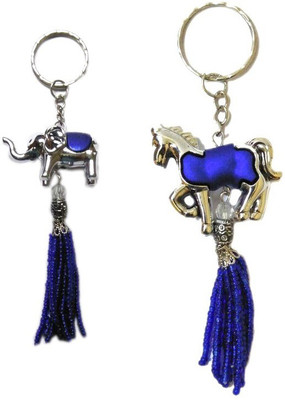 

MM Set of 2 Fashionable Blue Keychain 1 Elephant and 1 Horses Premium Charm Pendant Key Chain Key Chain