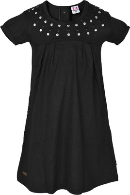 

Lil Orchids Girls Midi/Knee Length Casual Dress(Black, Half Sleeve