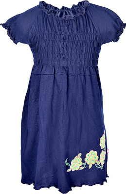 

Lil Orchids Girls Midi/Knee Length Casual Dress(Blue, Half Sleeve, Navy blue