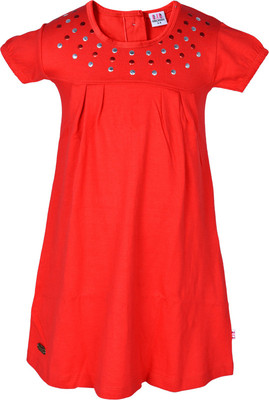 

Lil Orchids Girls Midi/Knee Length Casual Dress(Red, Half Sleeve