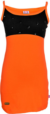 

Lil Orchids Girls Midi/Knee Length Casual Dress(Orange, Sleeveless