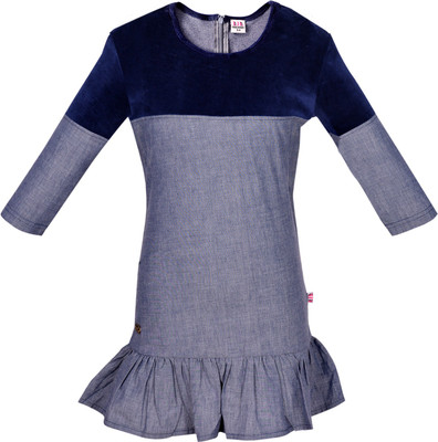 

Lil Orchids Girls Midi/Knee Length Casual Dress(Blue, 3/4 Sleeve