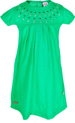 Lil Orchids Girls Midi/Knee Length Casual Dress(Green, Half Sleeve