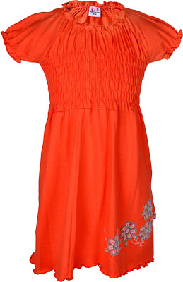 

Lil Orchids Girls Midi/Knee Length Casual Dress(Orange, Half Sleeve