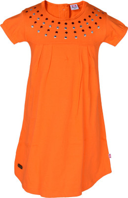 

Lil Orchids Girls Midi/Knee Length Casual Dress(Orange, Half Sleeve