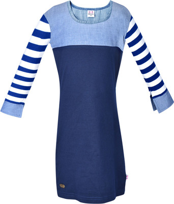 

Lil Orchids Girls Midi/Knee Length Casual Dress(Blue, Full Sleeve, Navy