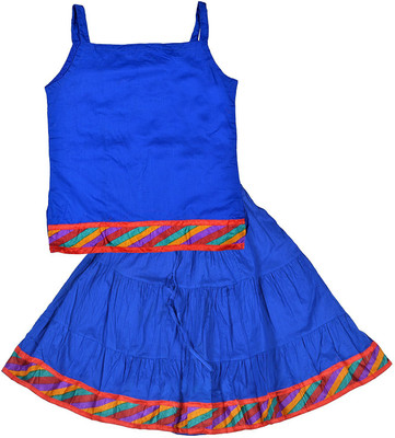 Archiecs Creation Girls Festive & Party Top and Skirt Set(Dark Blue Pack of 1)