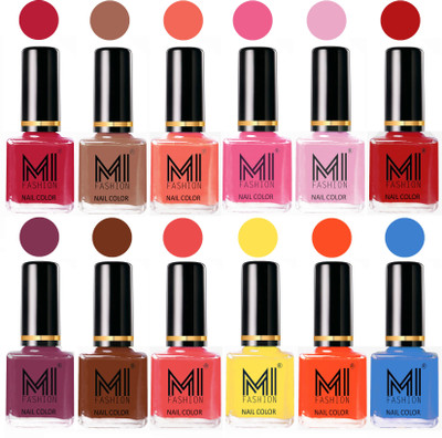 

MI Fashion Non-Toxic Premium Lacquer 7 Days Long Lasting Nail Polish Shades of 12 Pcs in Wholesale Rate- Magenta ,Dark Nude ,Peach ,Neon Pink ,Pale Violet ,Red ,Mauve Brown ,Olive Brown ,Carrot Red ,Yellow ,Coral ,Sea Blue(Pack of 12)