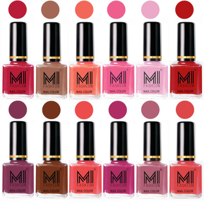 

MI Fashion Non-Toxic Premium Lacquer 7 Days Long Lasting Nail Polish Shades of 12 Pcs in Wholesale Rate- Magenta ,Dark Nude ,Peach ,Neon Pink ,Pale Violet ,Red ,Mauve Brown ,Olive Brown ,Carrot Red ,Plum ,Nude Spring ,Coral(Pack of 12)