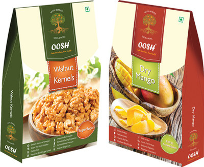 

Oosh Premium California Walnut Kernel Halves 200g & Dried Sliced Mango 200g | Healthy Dry Fruits Walnuts, Mango(400 g, Box)