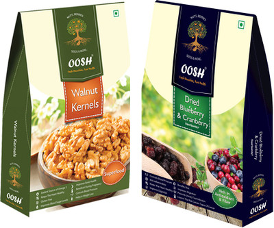 

Oosh Premium California Walnut Kernel Halves 200g & Whole Dried Cranberry Blueberry Mix 200g | Healthy Dry Fruits Walnuts, Cranberries, Blueberry(400 g, Box)