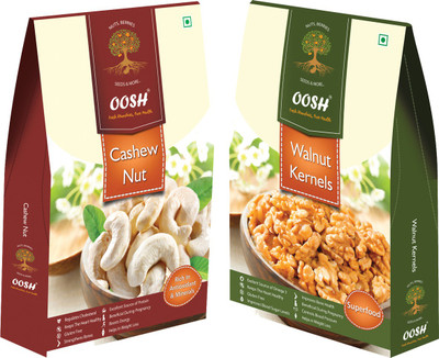 

Oosh Premium California Walnut Kernel Halves 200g & Plain Cashew Kernel 200g (Size : W-W240 ) | Healthy Dry Fruits Walnuts, Cashews(400 g, Box)
