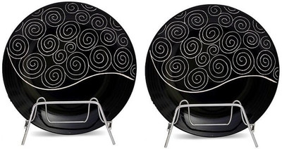 

Caffeine Handmade Black Doodle Print Round Plates (7 inches)...( Set of 2) Plate Set(Pack of 2)