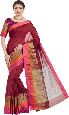 Kvsfab Woven Fashion Cotton Silk Saree(Red)