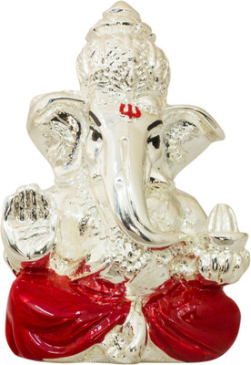 Gods & Gifts Premium Silver Plated Lord Ganesha Statue Showpiece - 6 cm(Silver Plated, Polyresin, Silver, Red) available at flipkart for Rs.595