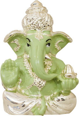 Gods & Gifts Premium Silver Plated Lord Ganesha Statue Showpiece - 6 cm(Silver Plated, Polyresin, Green, Silver) available at flipkart for Rs.595