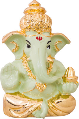 Gods & Gifts Premium Gold Plated Lord Ganesha Statue Showpiece - 6 cm(Gold Plated, Polyresin, Green, Gold) available at flipkart for Rs.595
