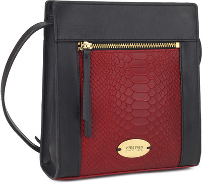

Hidesign Women Evening/Party Red, Black Genuine Leather Sling Bag, Black;red