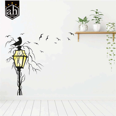 AH Decals 60 cm Birds with lamp Self Adhesive Sticker(Pack of 1)