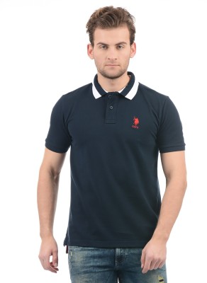 U.S. POLO ASSN. Solid Men Polo Neck Dark Blue T-Shirt