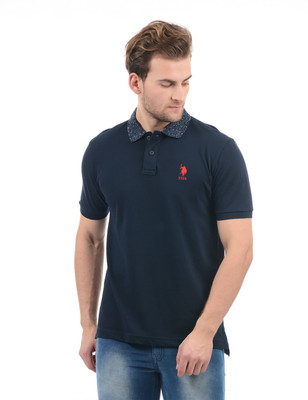 U.S. POLO ASSN. Solid Men Polo Neck Dark Blue T-Shirt