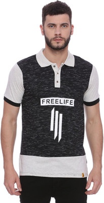 CAMPUS SUTRA Colorblock Men Polo Neck Black, Grey T-Shirt