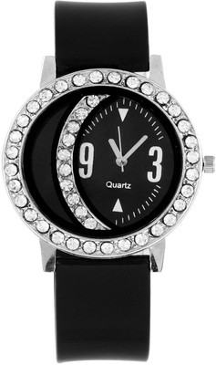 

Skmi Half Moon Dial Studed Diamond Pu Strap Watch002 For Women And Girls Watch - For Women
