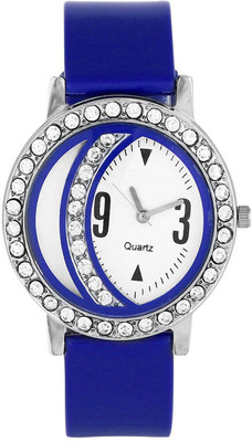 

Skmi Half Moon Dial Studed Diamond Pu Strap Watch003 For Women And Girls Watch - For Girls