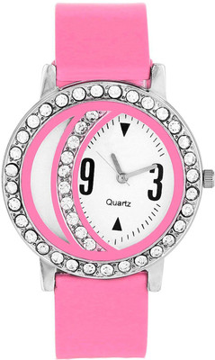 

Skmi Half Moon Dial Studed Diamond Pu Strap Watch004 For Women And Girls Watch - For Women