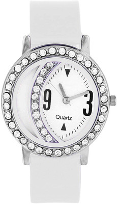 

Skmi Half Moon Dial Studed Diamond Pu Strap Watch001 For Women And Girls Watch - For Girls