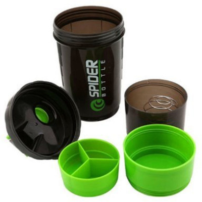 

AVMART Protein Shaker Gym Bottle with 2 Storage Compartments and 1 Pill Tray 500 ml Shaker(Pack of 1, Green), Multicolor