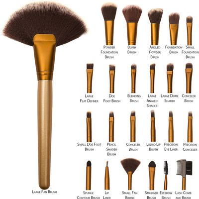 

Zureni Makeup Brushes 24Pcs Cosmetic Brush Set With Golden Leather Pouch For Eye Shadow Blush Concealer(Pack of 24)