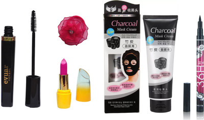 

Evuar Lipsitck, Mascara, Lipsitck, Charcoal Face Mask, Waterproof Pencil Eyeliner and band(Set of 5)