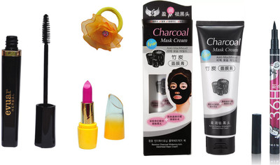 

Evuar Lipsitck, Mascara, Charcoal Face Mask, Waterproof Pencil Eyeliner and band(Set of 5)