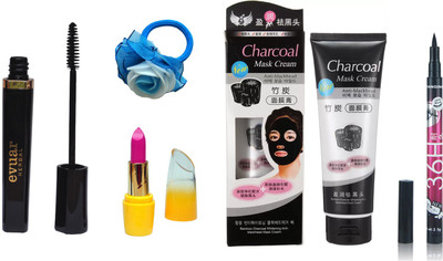 

Evuar Mascara, Charcoal Face Mask, Pencil Waterproof Eyeliner, Lipsitck and band(Set of 5)