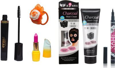 

Evuar Mascara, Charcoal Face Mask, Waterproof (Pencil) Eyeliner, Lipsitck and band(Set of 5)