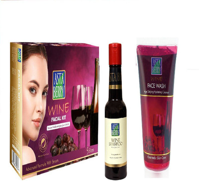 

Astaberry combo of wine facial kit270ml+wine shampoo200ml+wine face wash100ml(Set of 3)