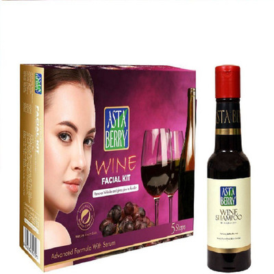 

Astaberry combo wine facial kit 270ml+wine shampoo 200ml(Set of 2)