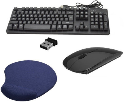 

ReTrack A47 Wired Keyboard With Wireless Mouse and Wrist Mousepad Combo Set