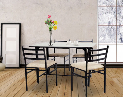

FurnitureKraft Metal 4 Seater Dining Set(Finish Color - Black)