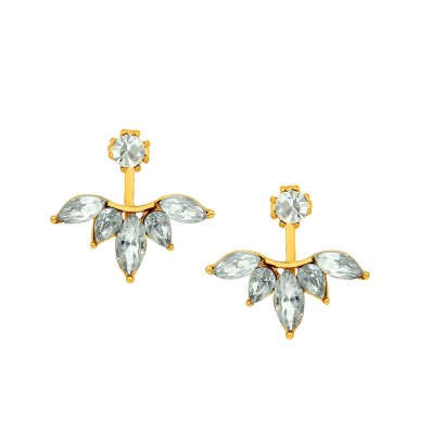 mahi Mahi Gold Plated Trendy Dual wear Solitaire Stud and Leaf Drop Earrings with Crystal stones ER1109429G Crystal Alloy Stud Earring