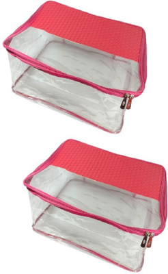 

Addyz Saree Cover Pack of 2 Pieces Ladies Criss Cross Transparent Saree Cover Salwar Suit Kamiz Cover Storage Bag Garment Bag(Pink)