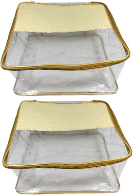 

Addyz Saree Cover Pack of 2 Pieces Ladies Criss Cross Transparent Saree Cover Salwar Suit Kamiz Cover Storage Bag Garment Bag(Cream)