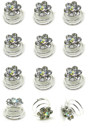 

Kauberi Jewels 12pcs Bridal Wedding Prom Silver Crystal Flower Hair Coils Spirals Twists Pins Hair Accessory Set(Silver)