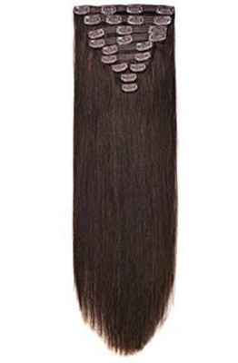 

kabello Human Clip in Extensions Piece For Women 10 Pcs 100 Grams (26 inch, Dark Brown) Hair Extension