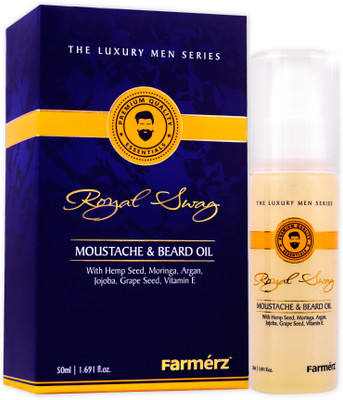 

Farmérz Moustache & Beard Oil (50ml)- The Royal Swag Series I Enriched With Hemp Seed Oil, Moringa Oil, Argan Oil, Jojoba Oil, Grape Seed Oil, Sweet Almond Oil, Cedar Wood Oil, Sunflower Oil, Coconut Oil & Sesame Hair Oil(50 ml)
