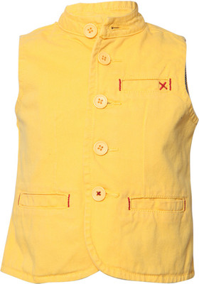 

Tales & Stories Sleeveless Solid Baby Boys Jacket, Yellow
