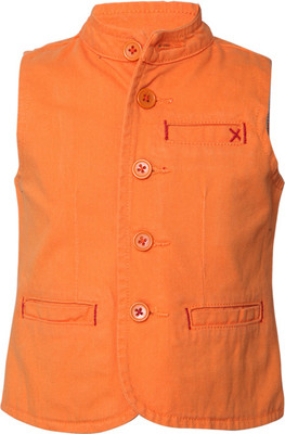

Tales & Stories Sleeveless Solid Baby Boys Jacket, Orange